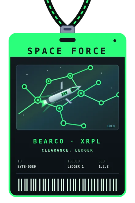 Byte's Space Force security pass: BEARCO · XRPL, clearance: ledger